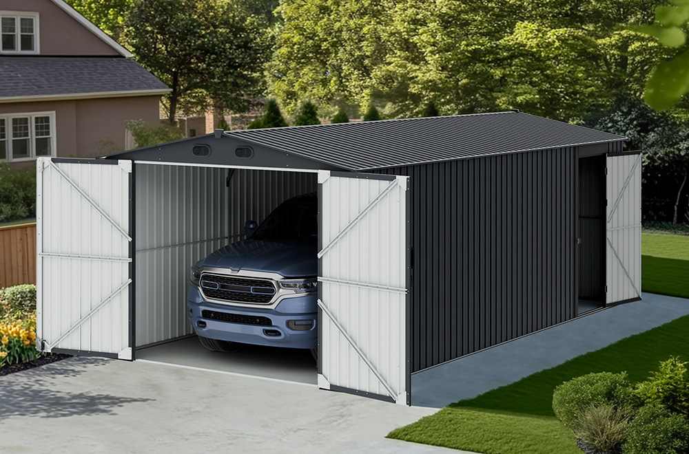 SUNJOY 13x20 Metal Shed Kits with Lockable Doors and Vents