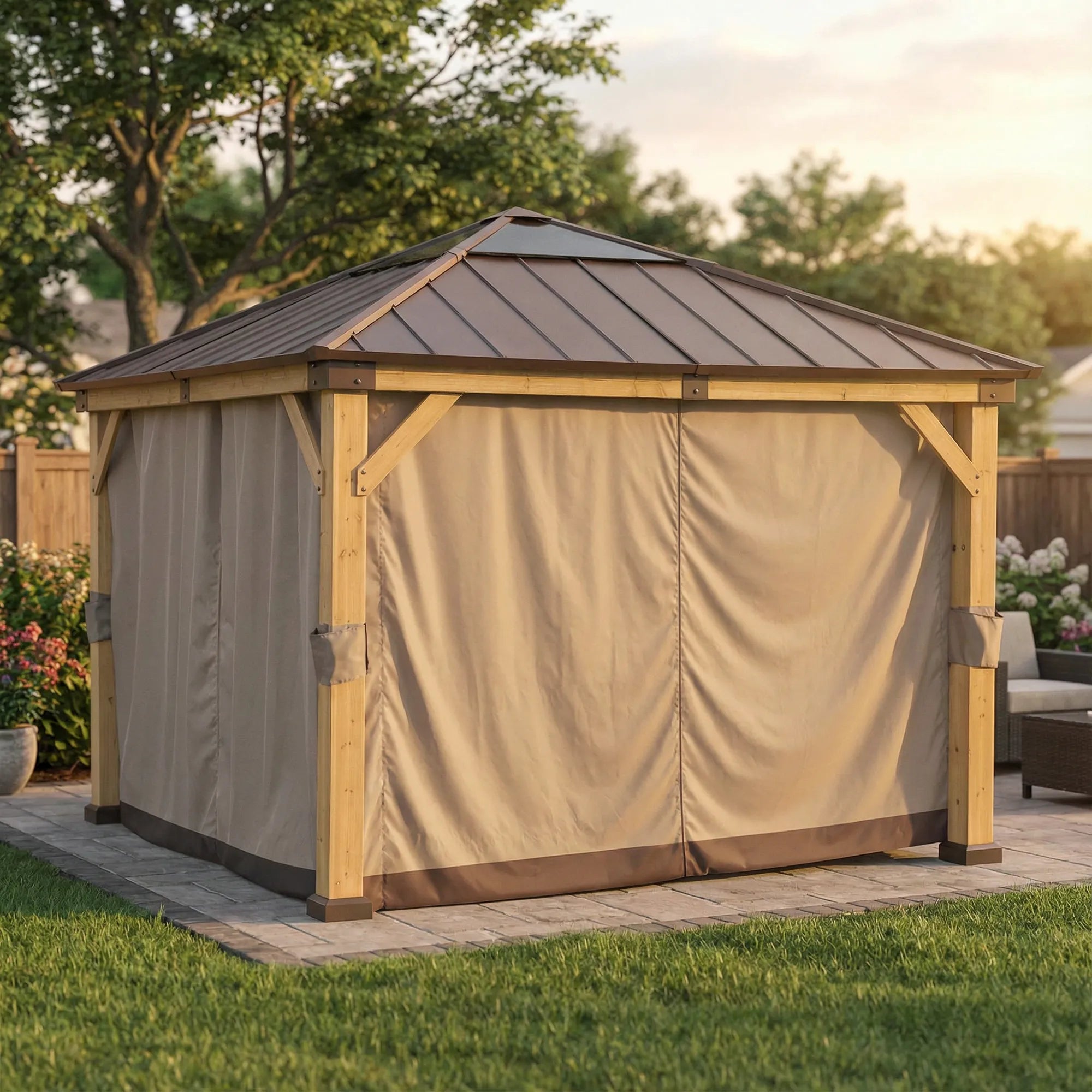 SUNJOY Replacement Curtains for 11 ft. ×11 ft. Wood-Framed Gazebos