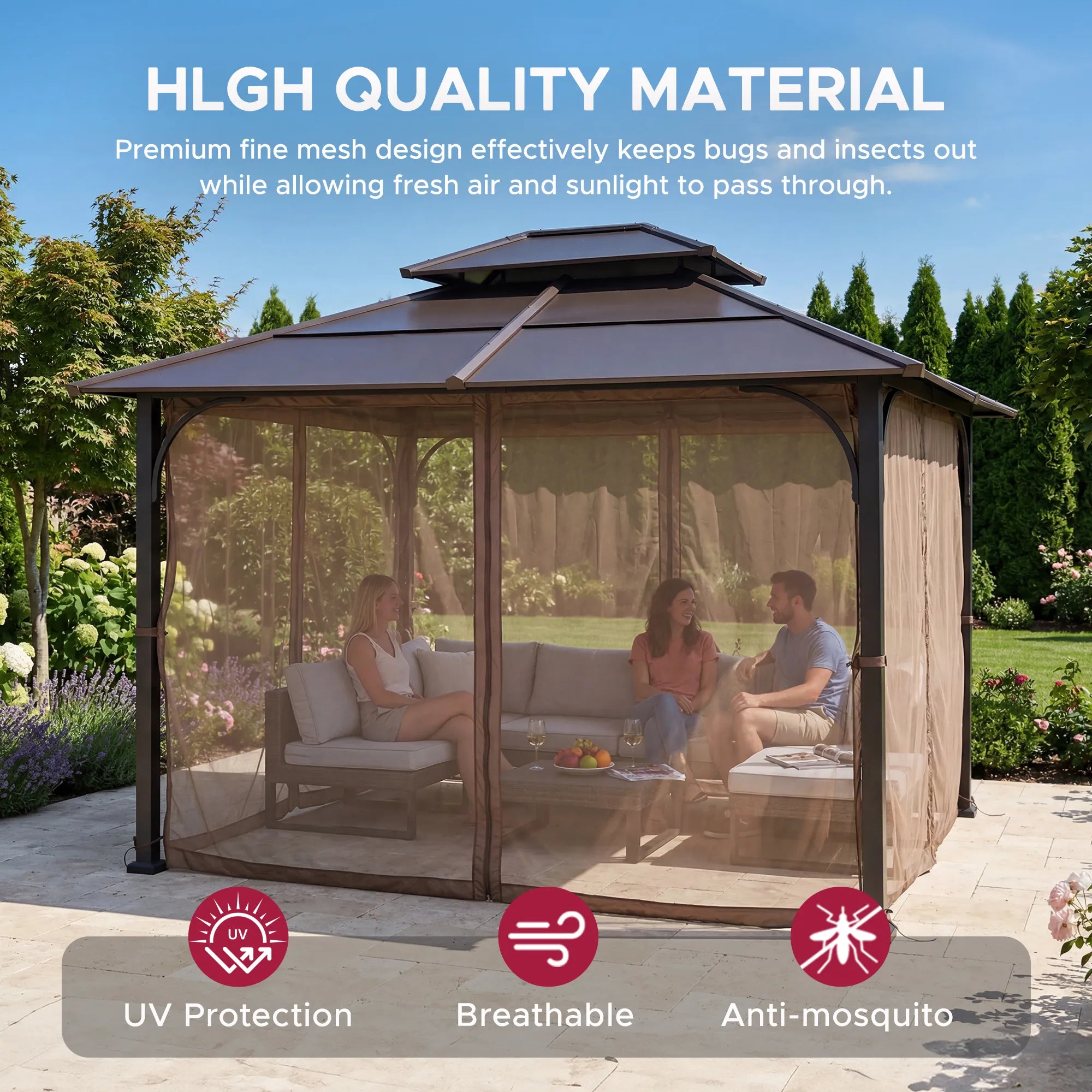 SUNJOY Mosquito Netting for 10x12 Hardtop Gazebo with White LED Lights