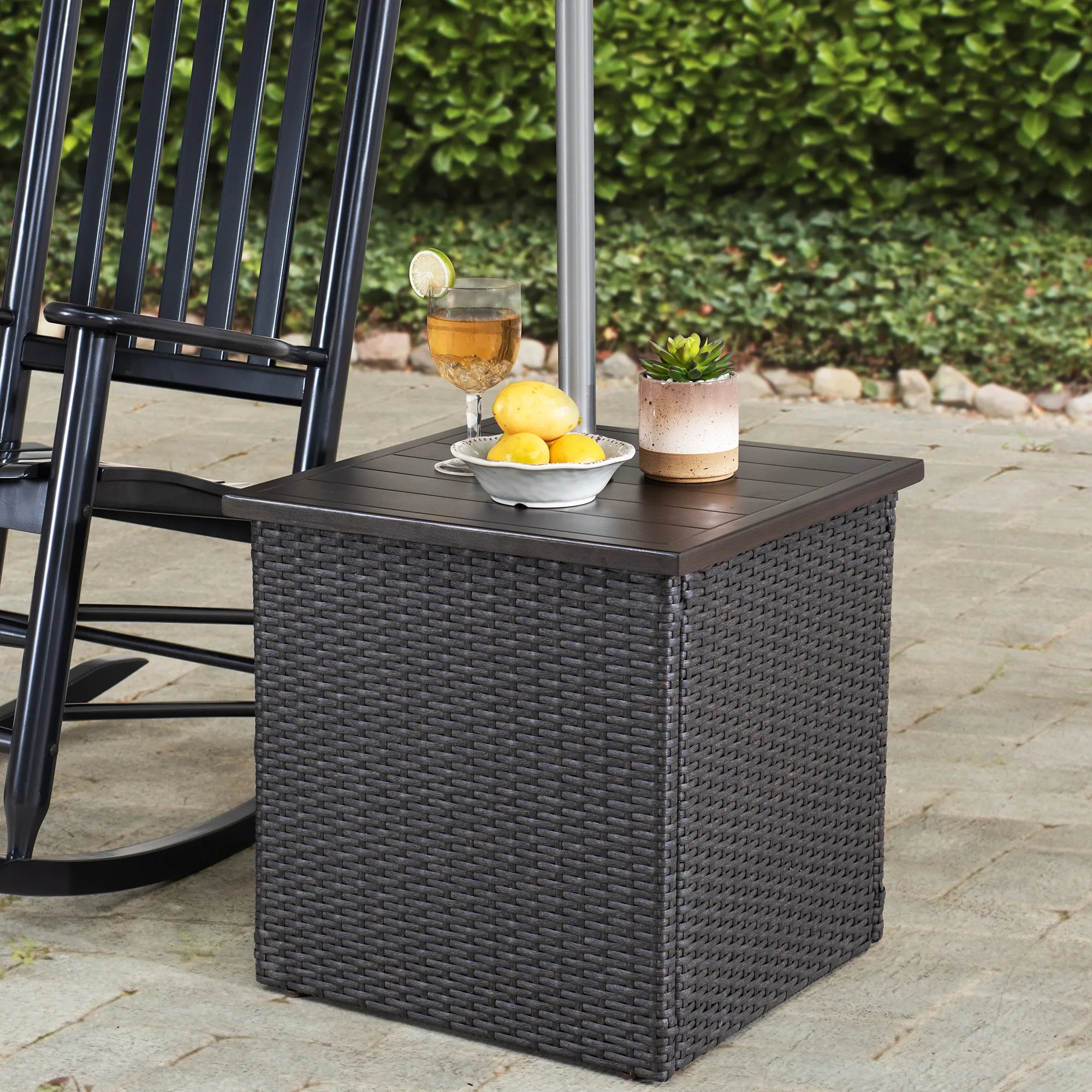 SUNJOY Outdoor Umbrella Stand Side Table with Patio Table Base - Brown