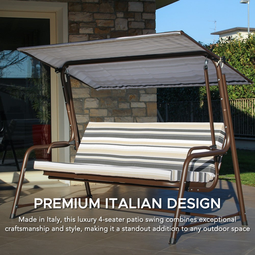 SUNJOY 4-Seat Outdoor Porch Swing and Bed with Adjustable Canopy and Cushion - Stripe