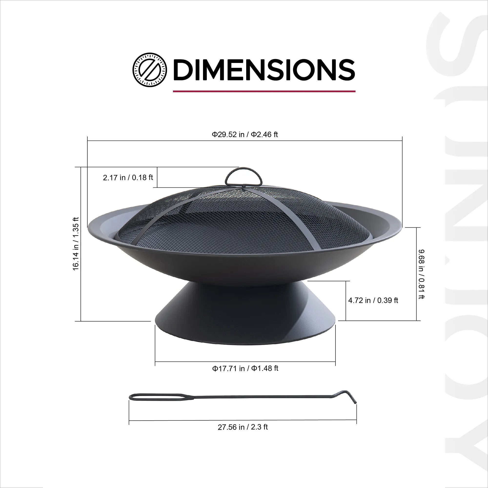 SUNJOY 29 Inch Outdoor Fire Bowl with Drainage Hole & Fire Poker