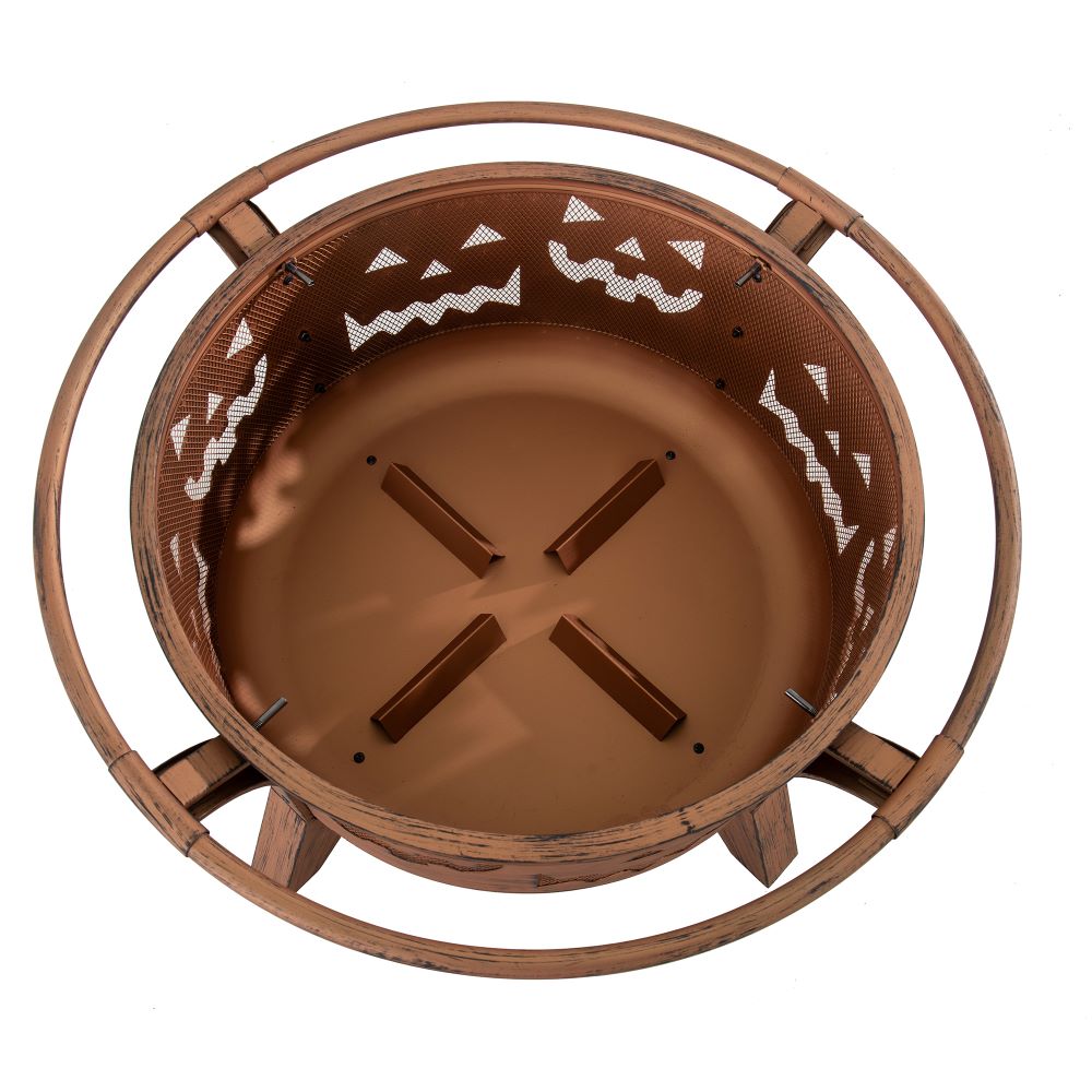 SUNJOY 30 Inch Copper Steel Holiday Fire Pit with Spark Screen & Poker - Jack O'Lantern Motif