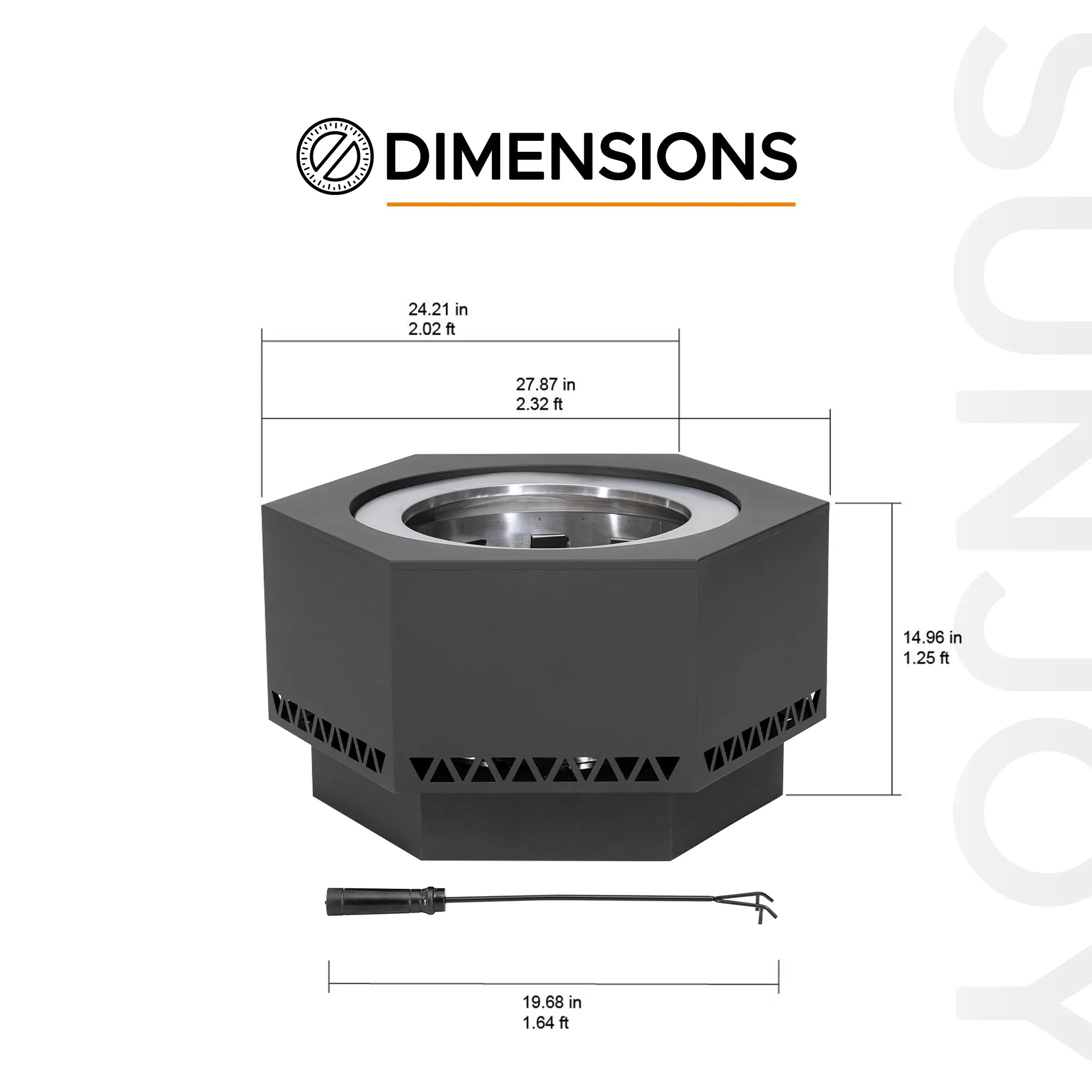 SUNJOY 28 Inch Hexagon Stainless Steel Smokeless Fire Pit with PVC Cover - Triangle Pattern & Gray