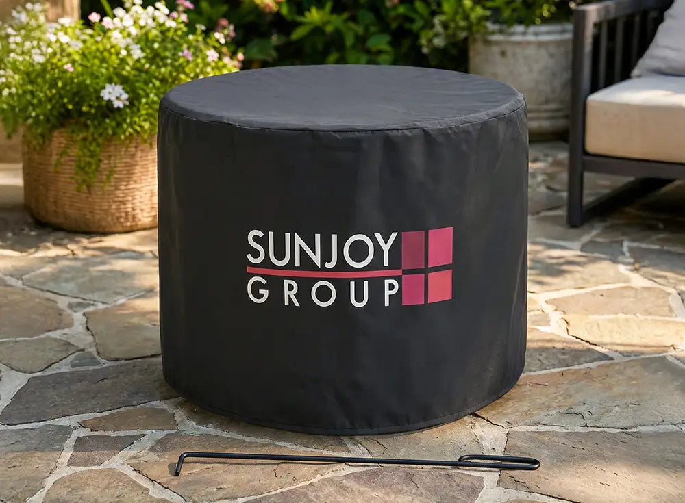 SUNJOY 21 Inch Cylindrical Stainless Steel Smokeless Fire Pit with PVC Cover and Poker - Black