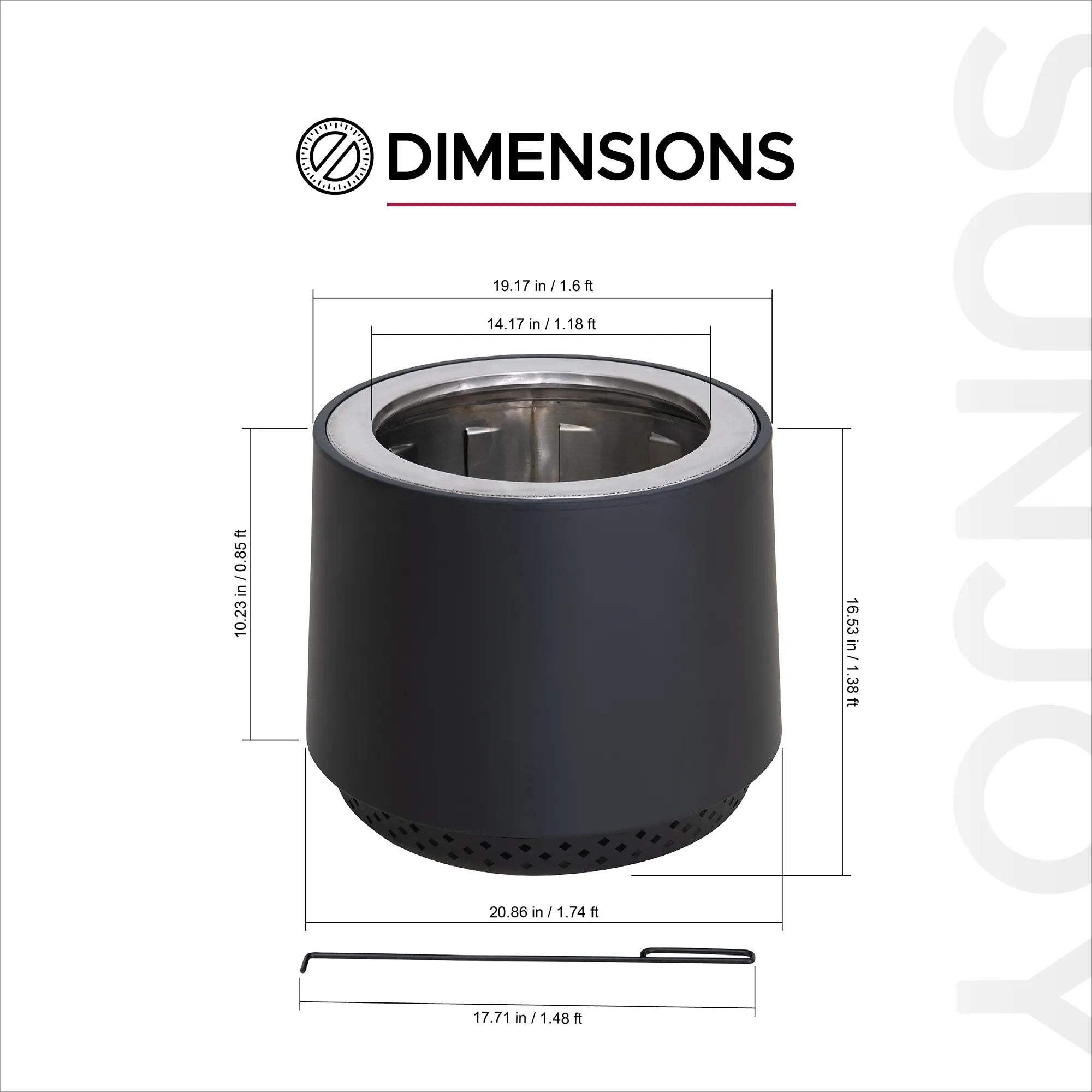 SUNJOY 21 Inch Cylindrical Stainless Steel Smokeless Fire Pit with PVC Cover and Poker - Black