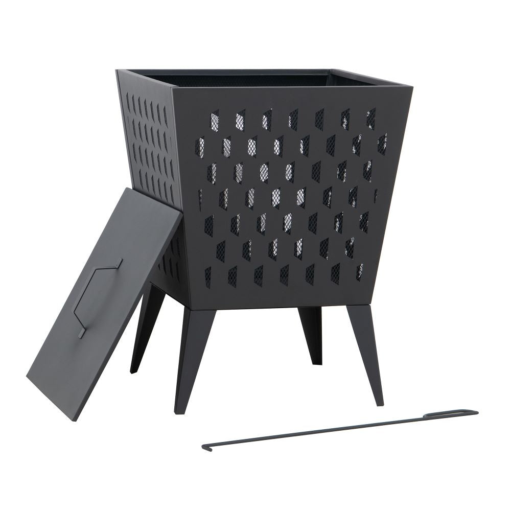 SUNJOY 18 Inch Patio Wood Burning Steel Fire Pit with Lid and Fire Poker