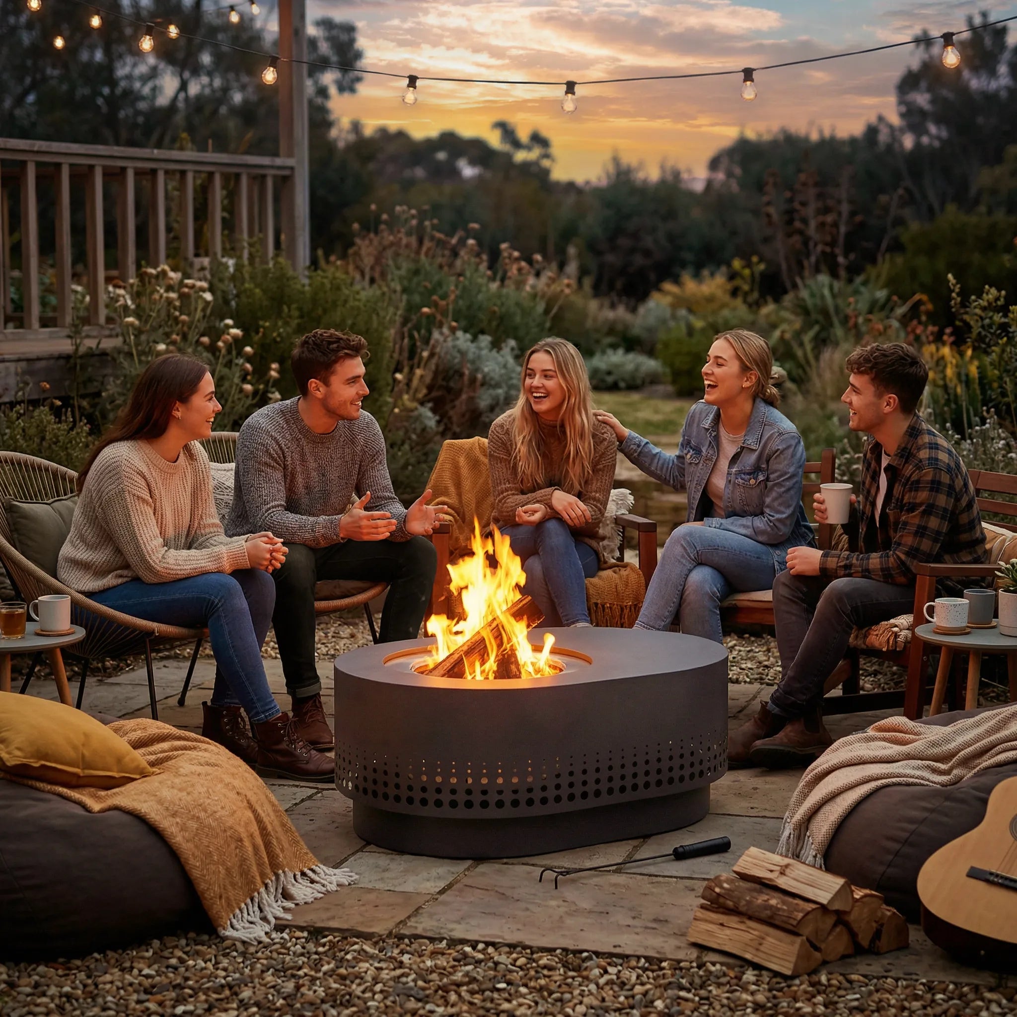 SUNJOY 38 Inch Stainless Steel Smokeless Fire Pit with PVC Cover and Poker - Dot Grid & Gray