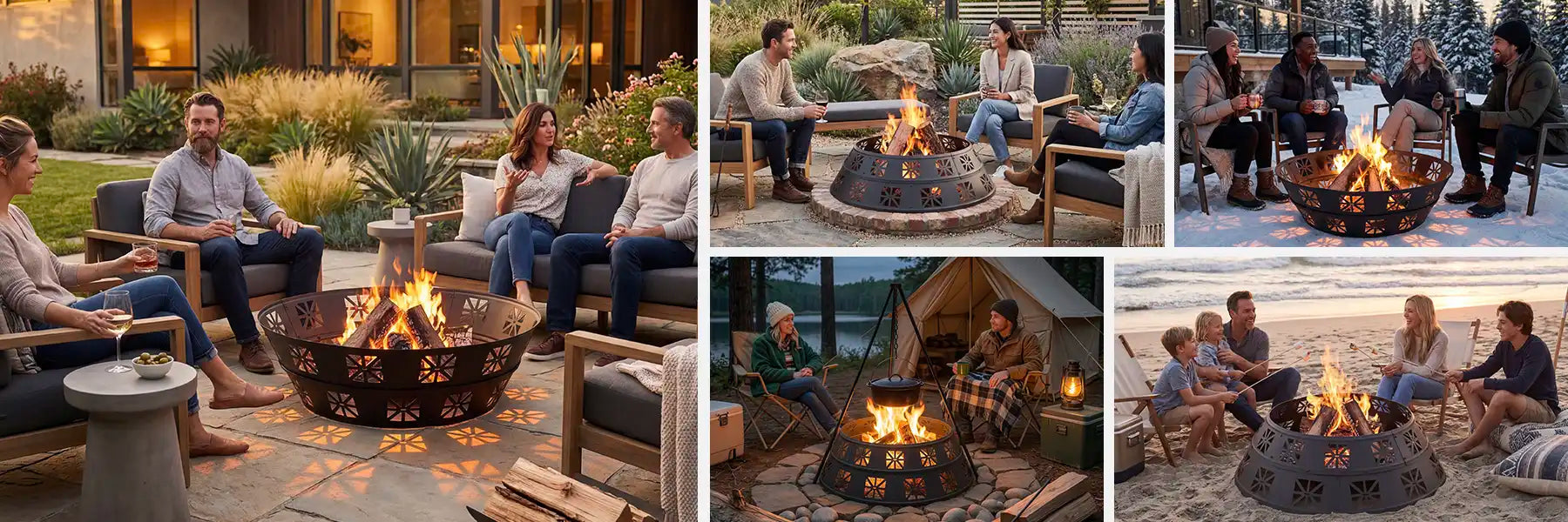 SUNJOY 36 Inch Heavy-Duty Steel Fire Pit Ring with Decorative Cutouts