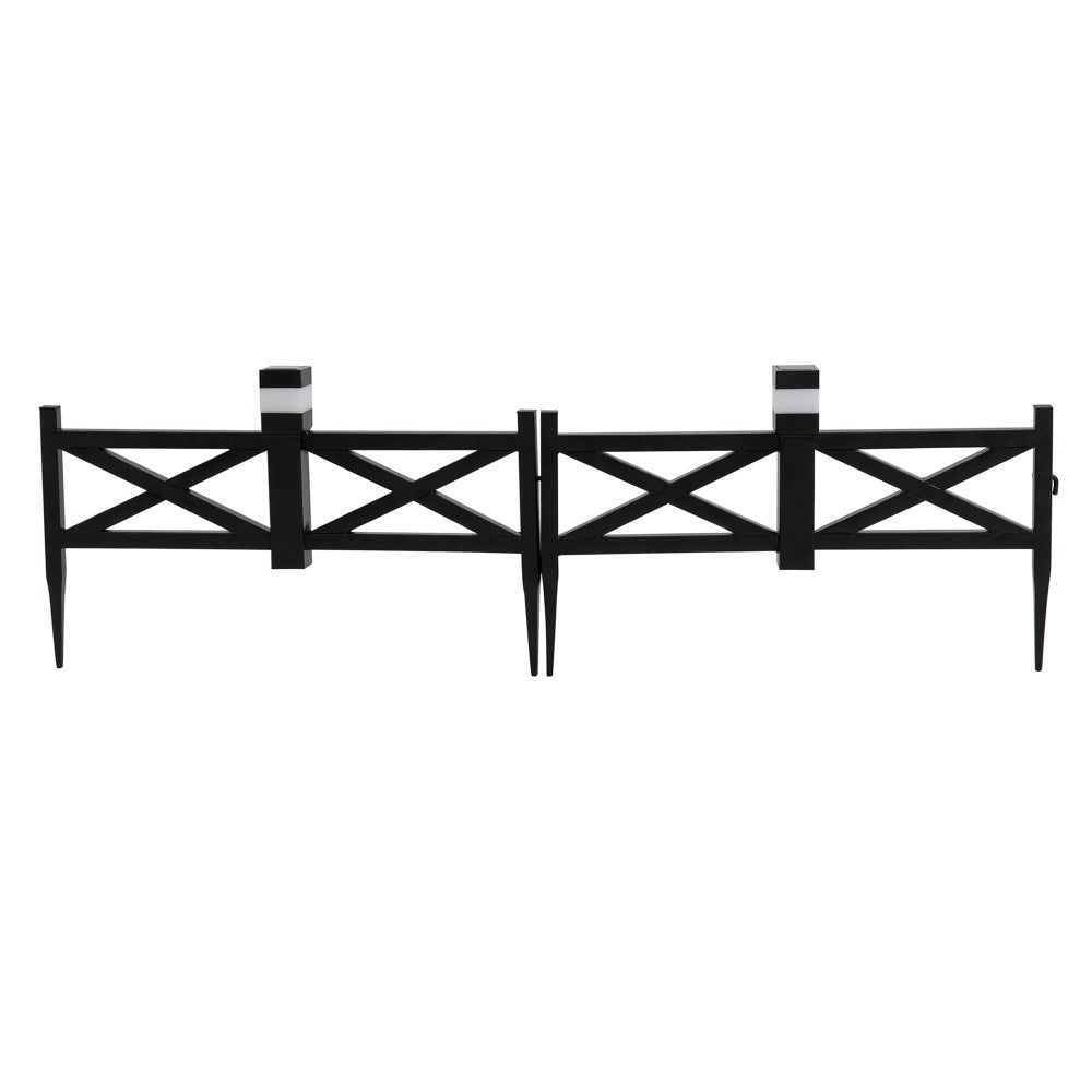 SUNJOY Garden Fence, Metal Garden Border Fence with Solar Lights (5-pack) - Lattice & Black