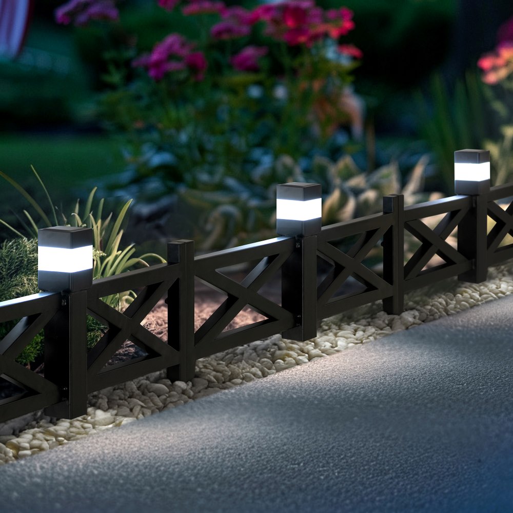 SUNJOY Garden Fence, Metal Garden Border Fence with Solar Lights (5-pack) - Lattice & Black