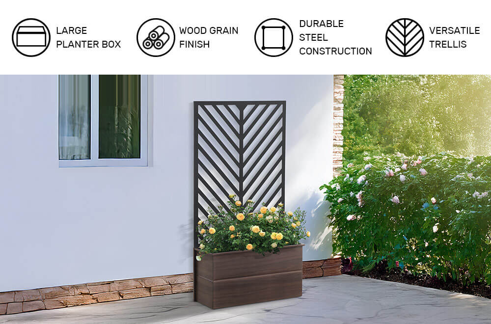 SUNJOY Raised Garden Bed with Trellis - Screen & Planter Box Combo
