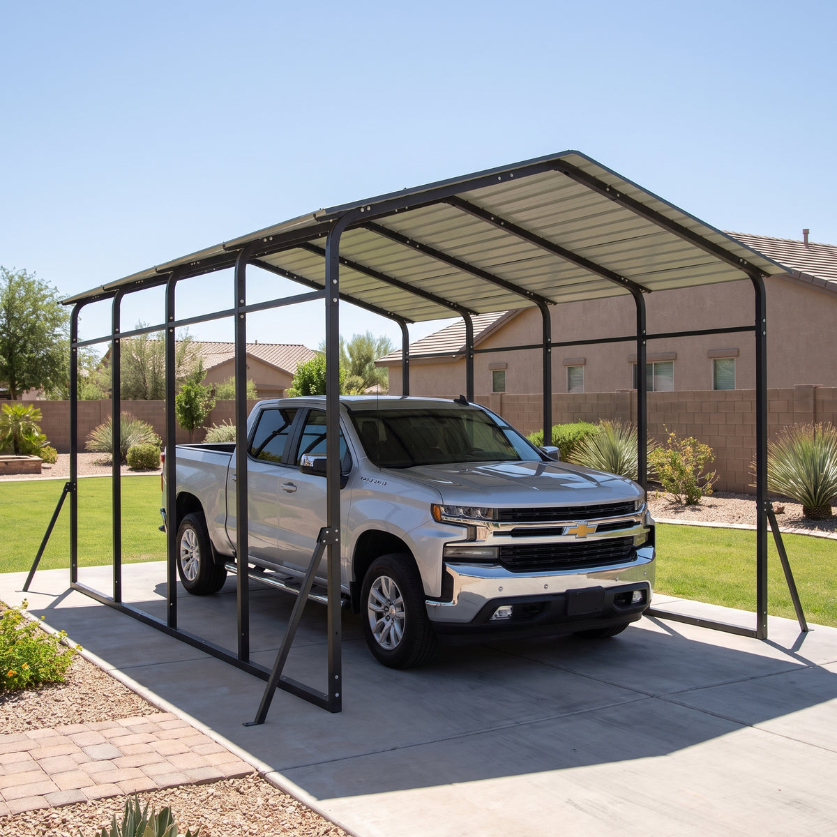 Armored Heavy-Duty Steel Carport 12' × 20', with Gambrel Metal Roof