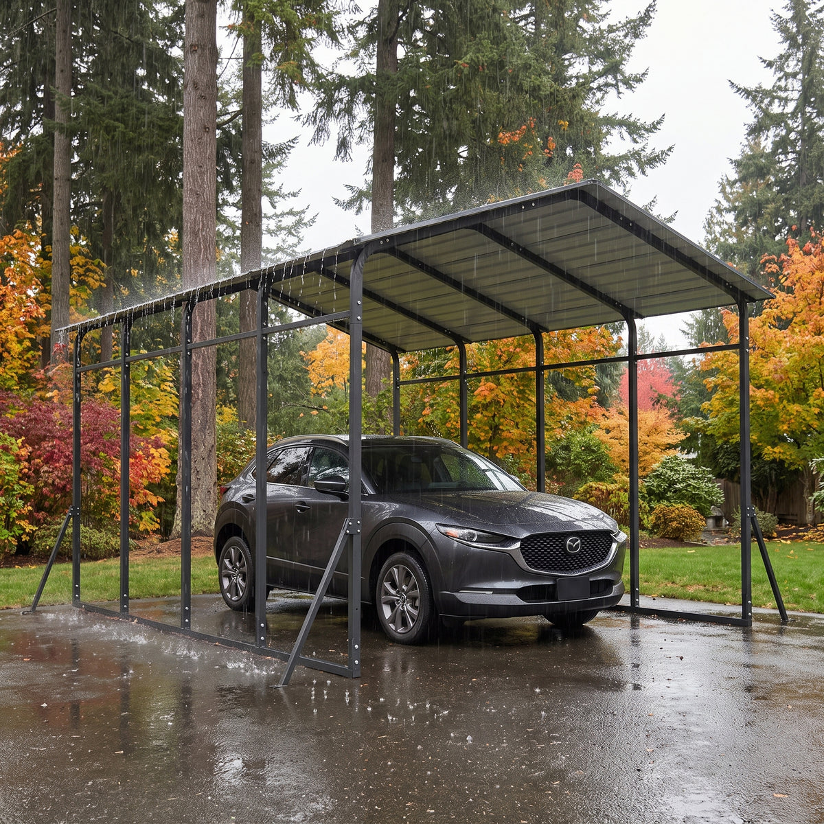 Armored Heavy-Duty Steel Carport 12' × 20', with Gambrel Metal Roof