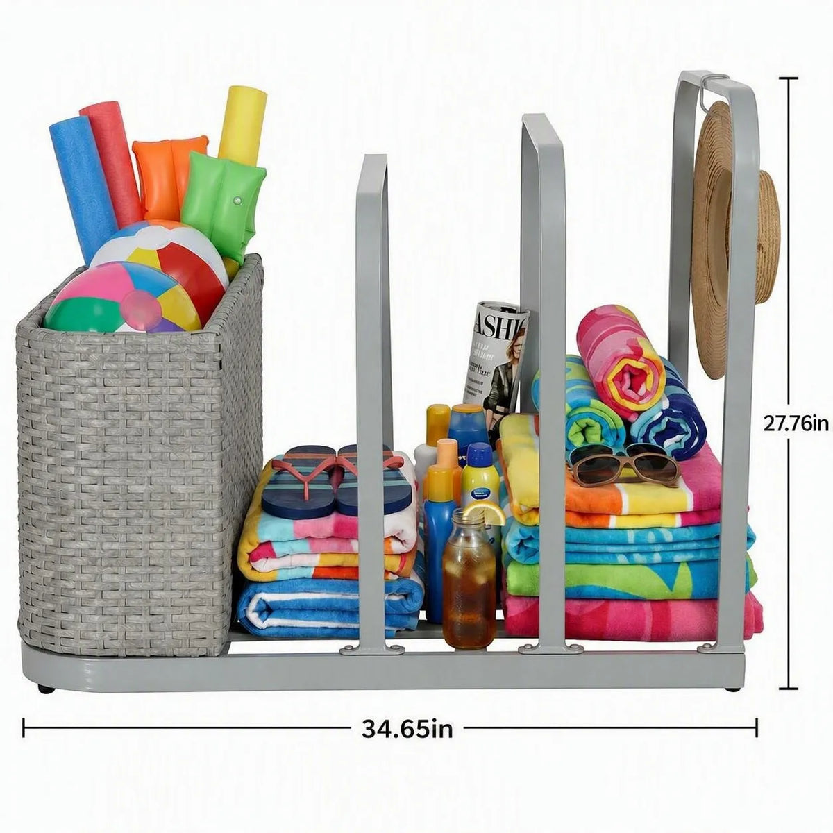 Oversized Rust-proof Wicker Pool Organizer 35'' - Gray