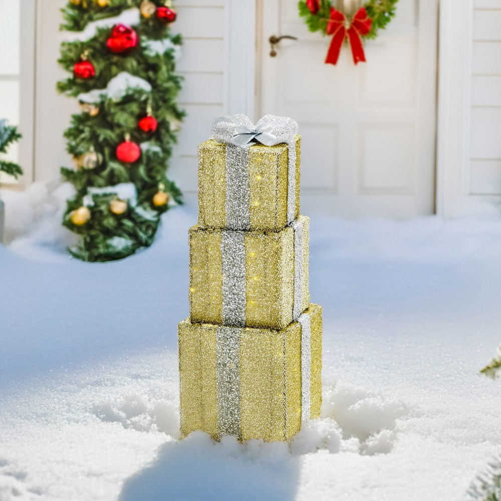 SUNJOY 18 Inch Christmas Light Up Present Boxes with LED Lights.
