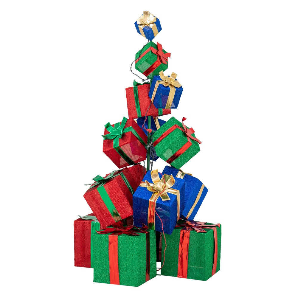 SUNJOY 63 Inch Christmas Lighted Stacked Gift Box with LED Lights.