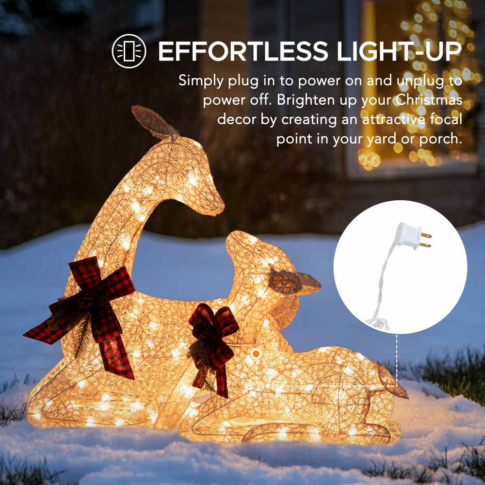SUNJOY 30 Inch 2-Piece Christmas Lighted Lying Deer with LED Lights.
