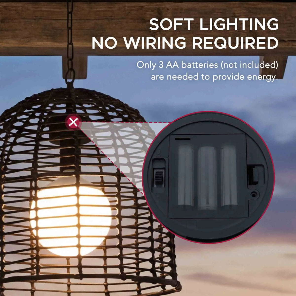 Chandelier Wicker Hanging Light Fixture with Remote Control - Black