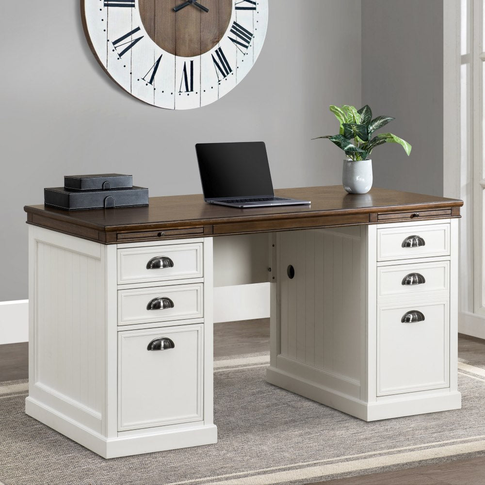 SUNJOY 58’’ Richland Double Pedestal Desk with Four Drawers and Two Cabinets.