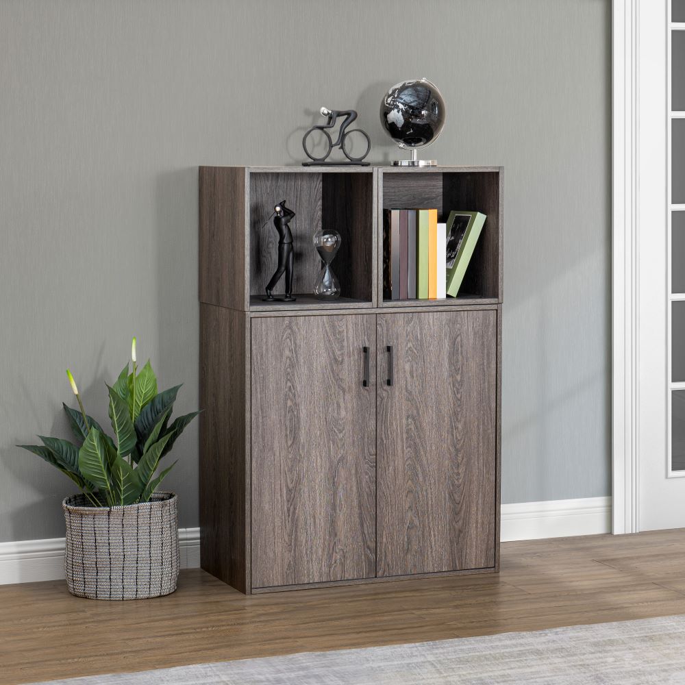 SUNJOYΒ QuubΒ Two DoorΒ Cabinet, Space Saving Stackable MDF Wood Cabinet for Living Room,Β Bedroom and Other Indoor Space