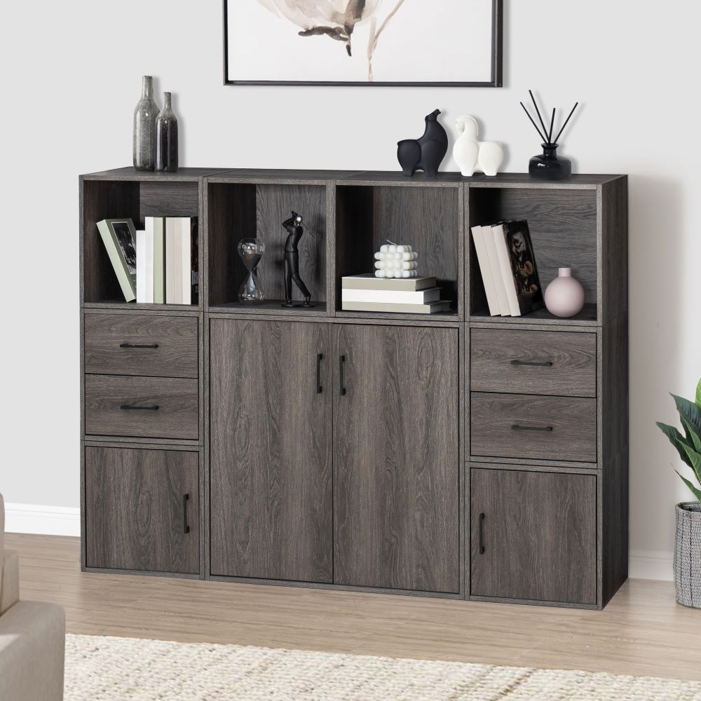 SUNJOYΒ QuubΒ Two DoorΒ Cabinet, Space Saving Stackable MDF Wood Cabinet for Living Room,Β Bedroom and Other Indoor Space