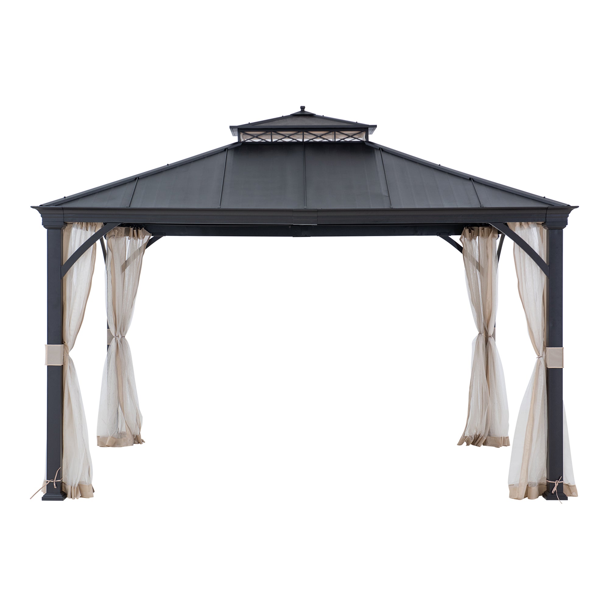 Crown Lattice Hardtop Patio Gazebo 11' × 13', Matte Black