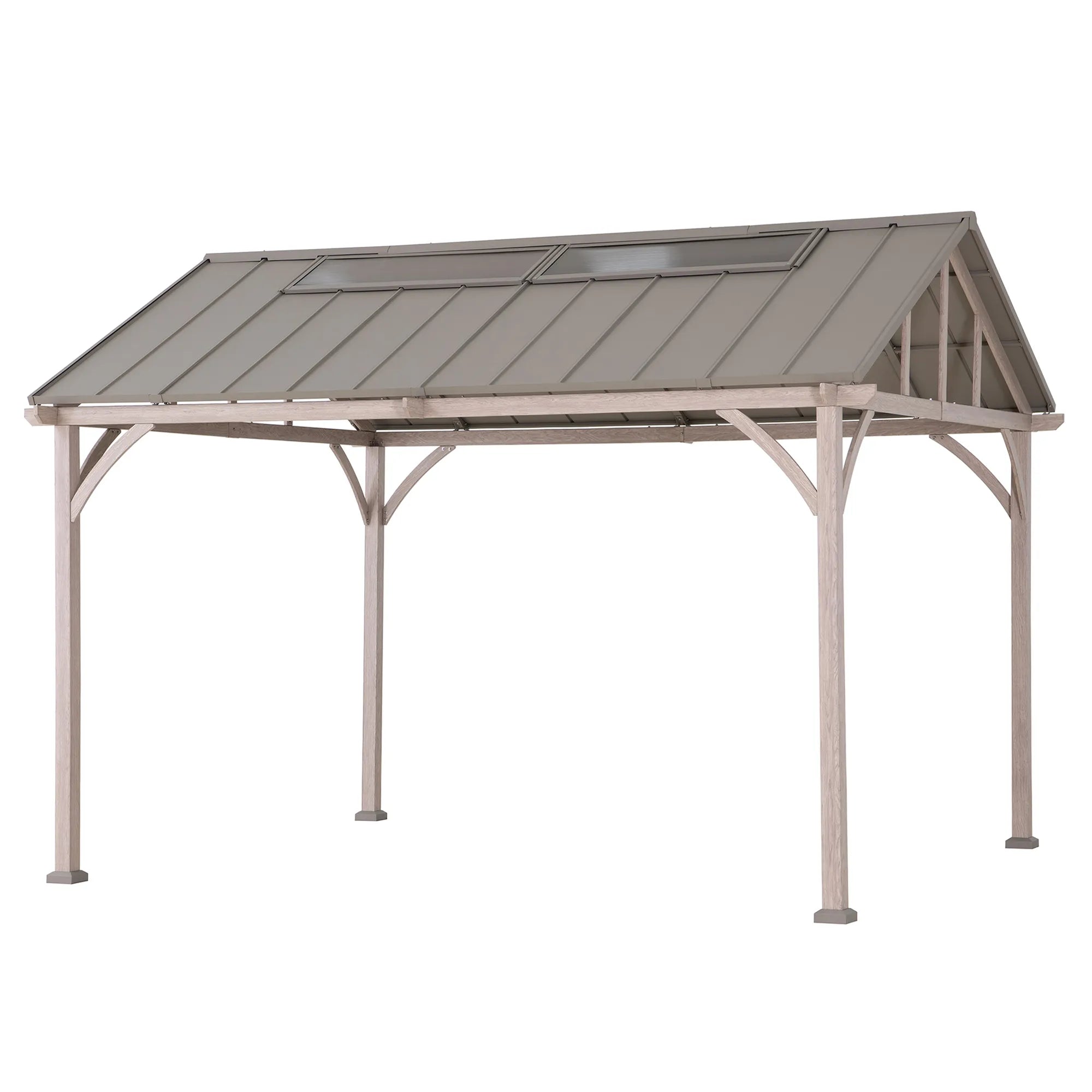 SUNJOY 11x13 Wood Finish Extra-Tall Hardtop Gazebo with Pitched Roof and PC Boards.
