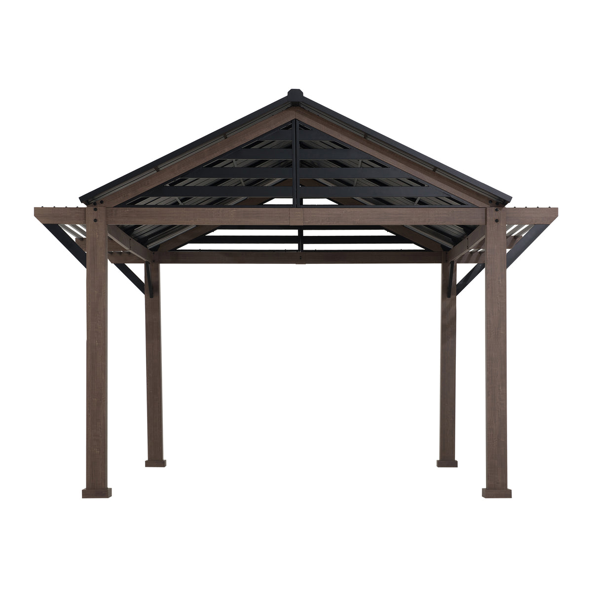 Apex Woodgrain Gable Steel Roof Patio Gazebo, 13Γ13
