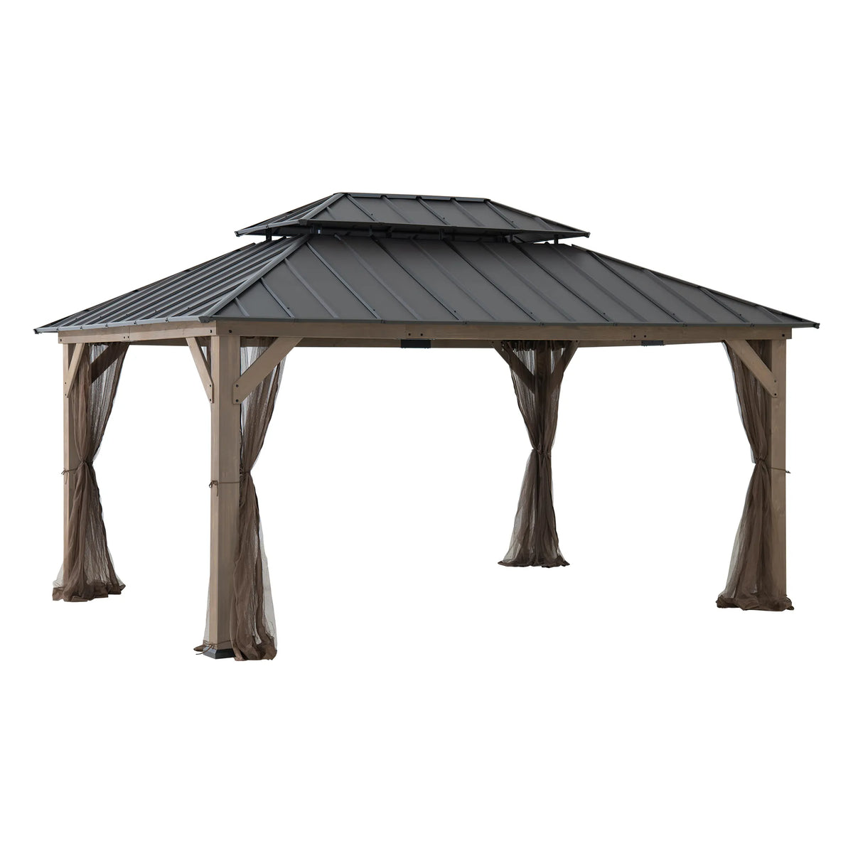 Cedar Wood Gazebo with Galvanized Steel Roof & Mosquito Netting, 12x16