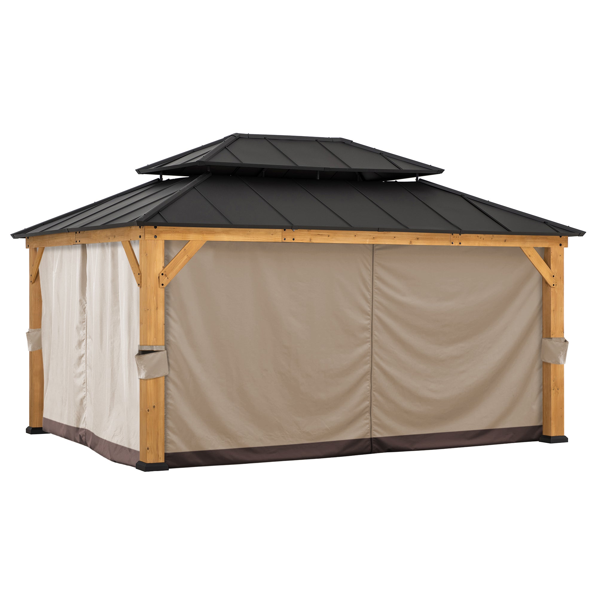 Replacement Privacy Curtain for Outdoor 12 ft. x 16 ft. Hard Top Gazebo - Brown