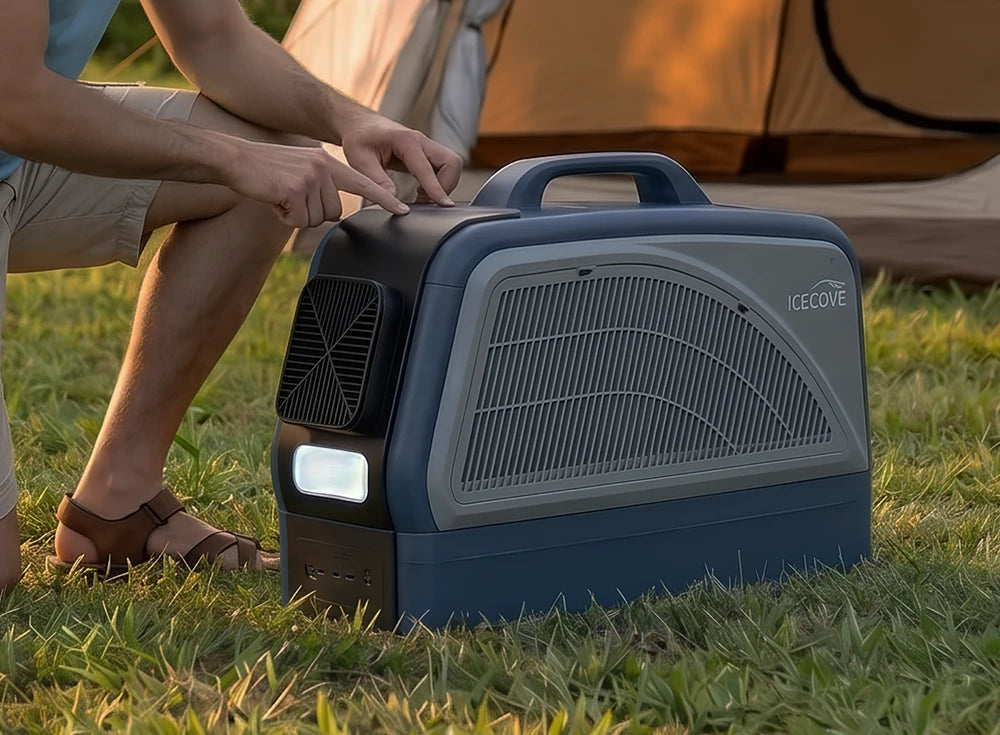 SUNJOY IceCove Portable Air Conditioner with Power Bank and Solar Panel for Outdoor Tents and Indoors - Blue