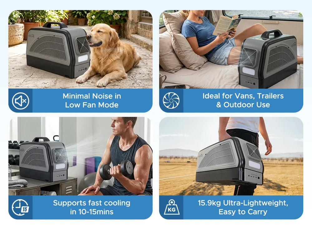 SUNJOY IceCove Portable Air Conditioner with Power Bank and Solar Panel for Outdoor Tents and Indoors - Gray