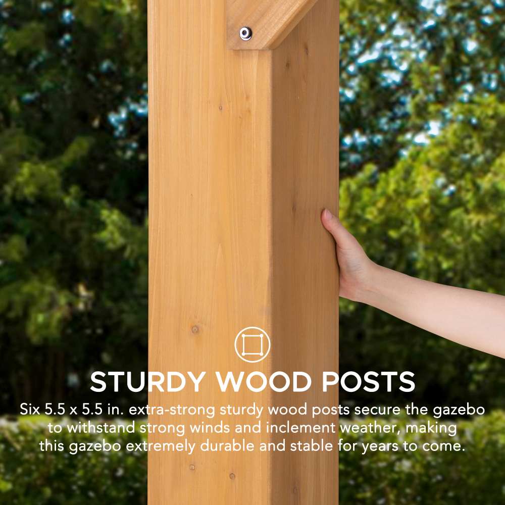 SUNJOY 12x20 Cedar Hardtop Gazebo with 2 Ceiling Hooks - Upgrade Natural Cedar.