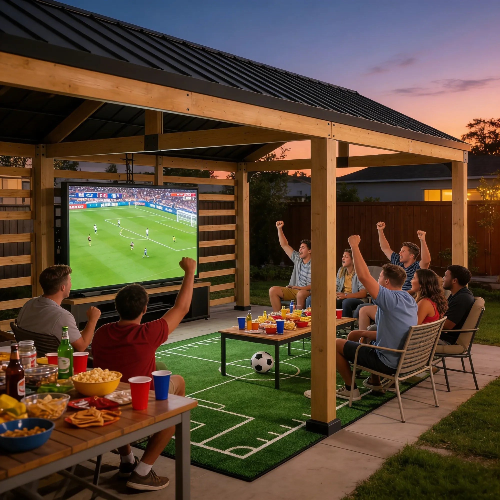 SUNJOY Newville 10x20 Wood Carport with Privacy Wall and Rain Gutter