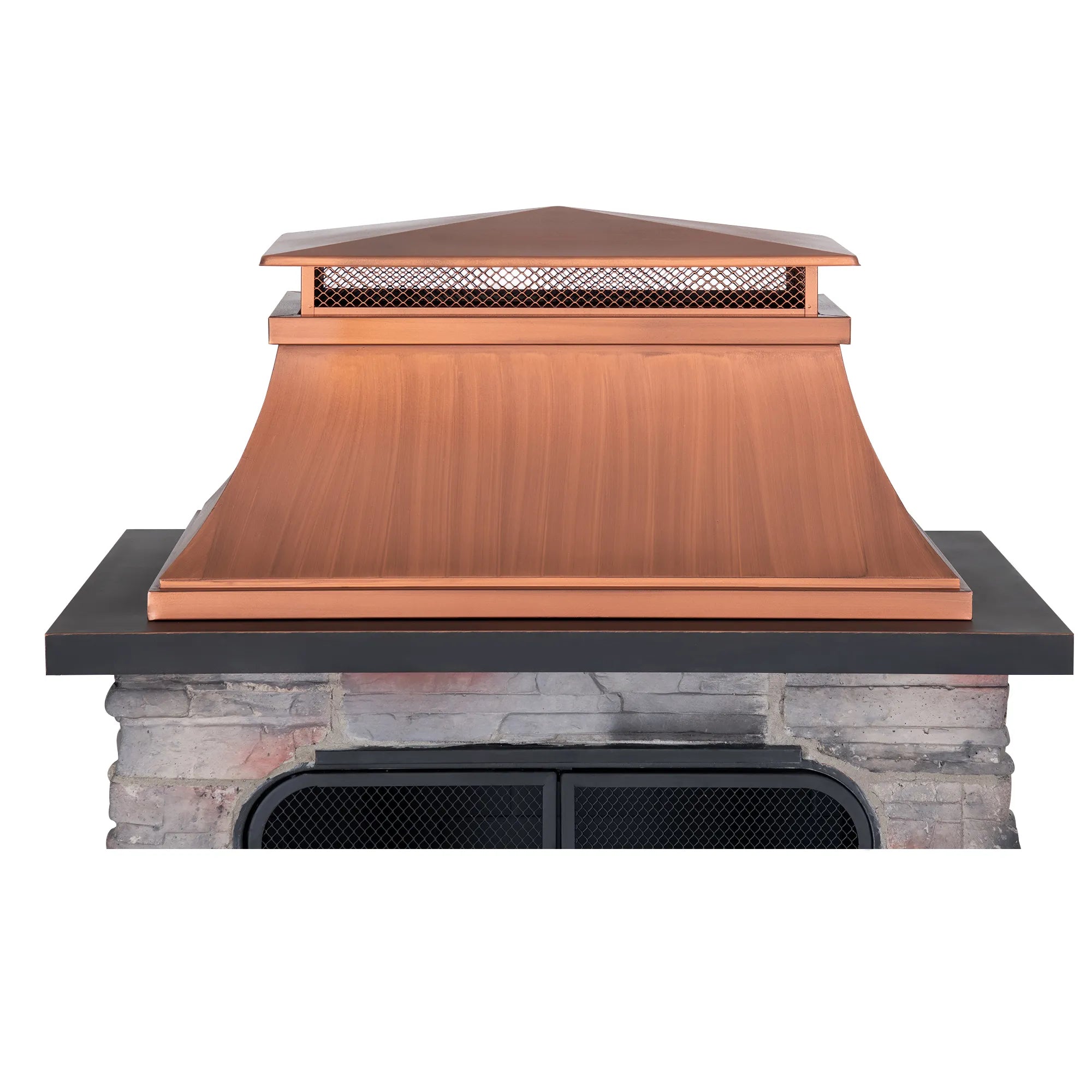Canyon Stone Wood Burning Fireplace with Log Holders 82" - Antique Copper