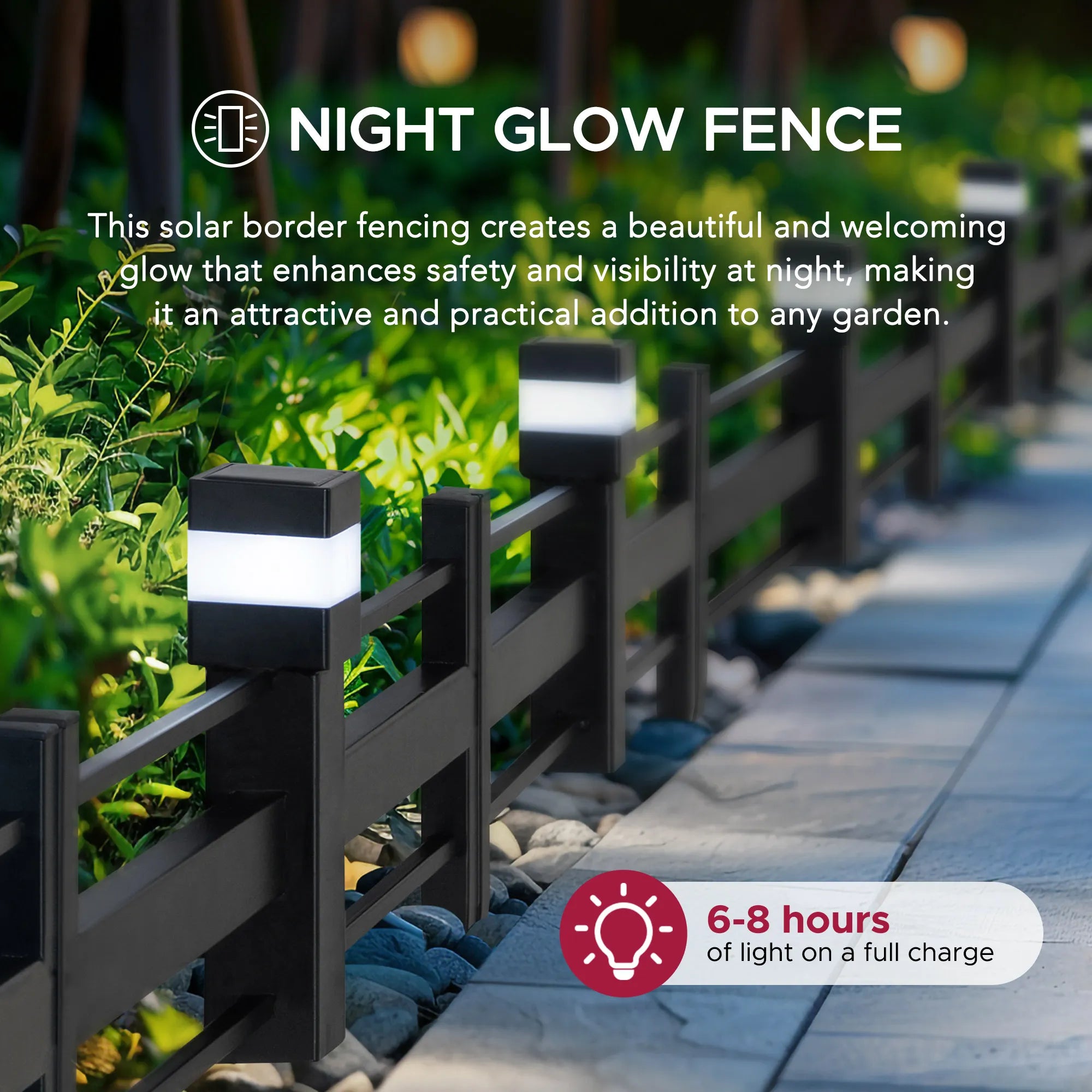 SUNJOY Garden Fence, Metal Garden Border Fence with Solar Lights (5-pack) - Strip & Black