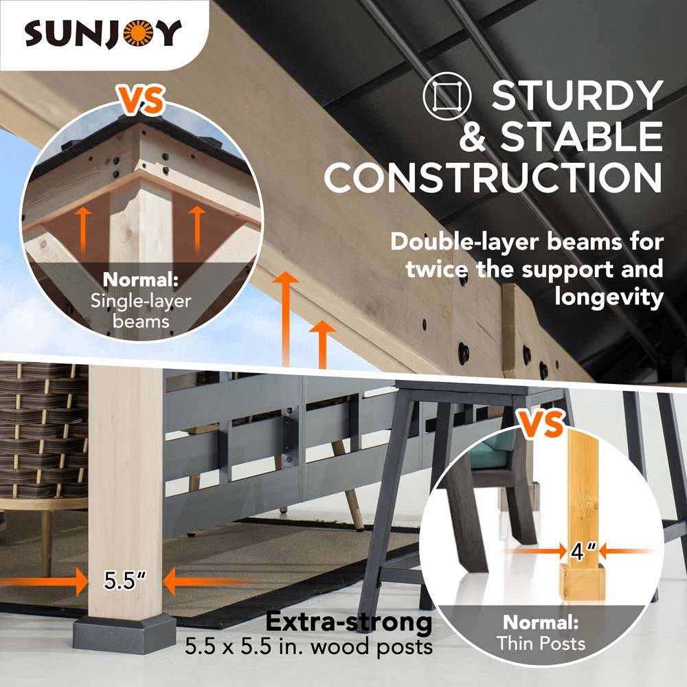 SUNJOY 11x11 Gazebo with Aluminum Privacy Screen & Bar Shelf for Hot Tub.