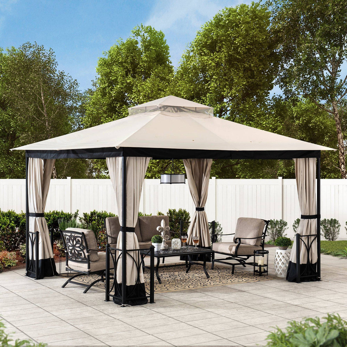 SUNJOY 11x13 Outdoor Patio Gazebo with Netting and Curtain.