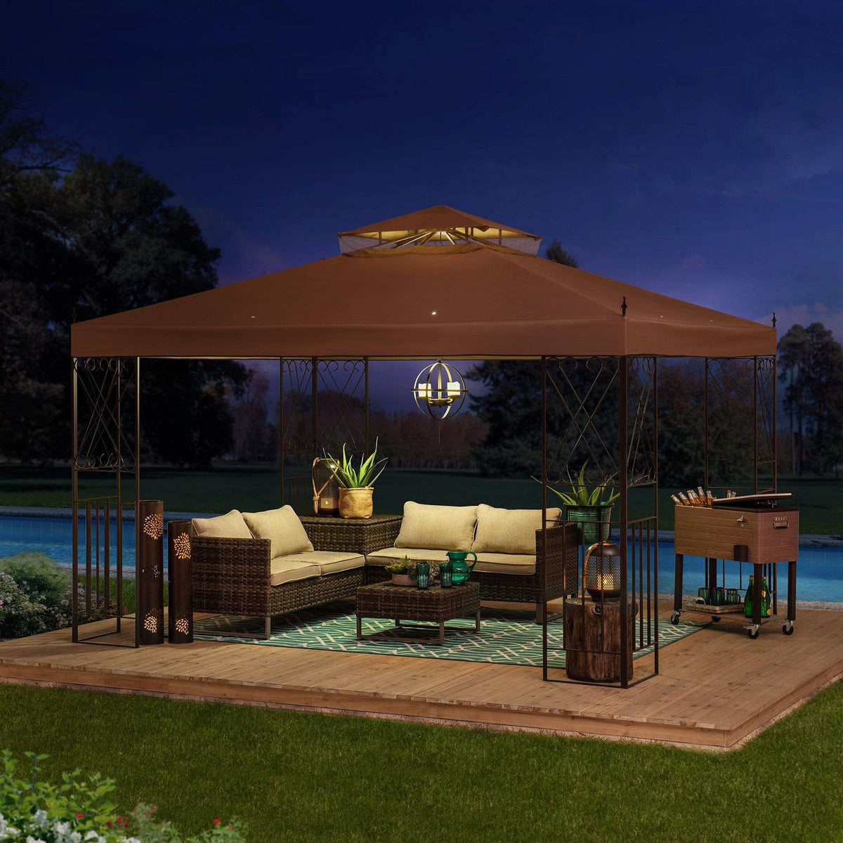SUNJOY 10x12 Steel Backyard Gazebo with Ceiling Hook.