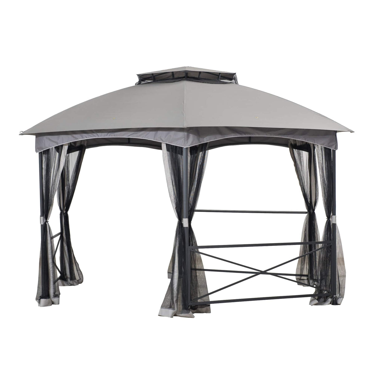 SUNJOY 15x15 Hexagon Soft Top Gazebo with Netting and Bar Shelf.