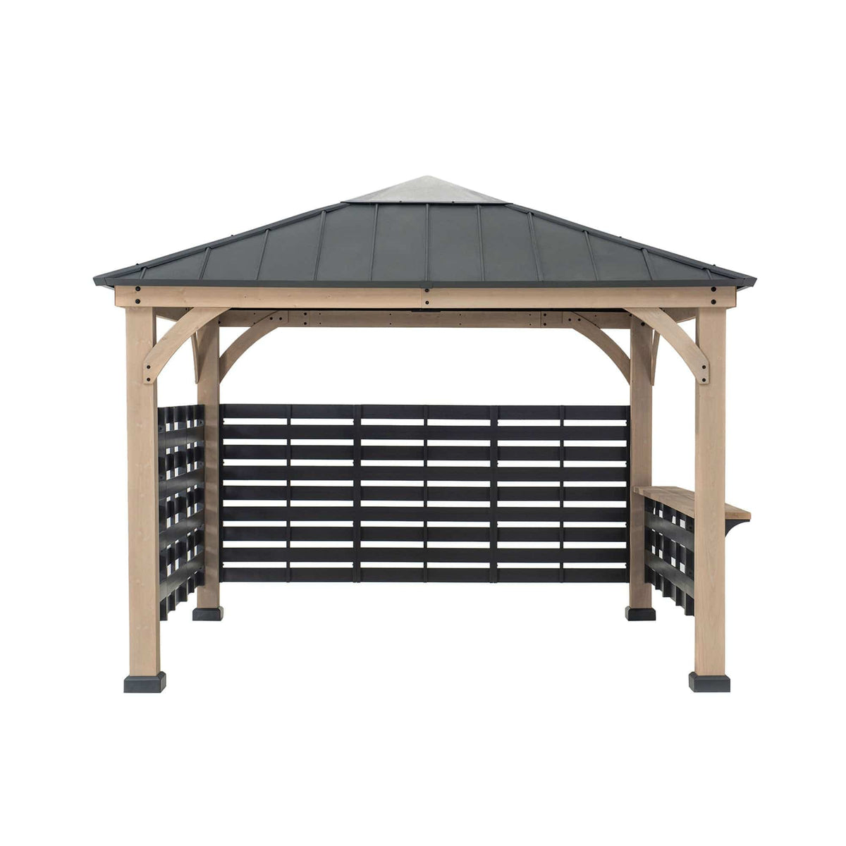 SUNJOY 11x11 Gazebo with Aluminum Privacy Screen & Bar Shelf for Hot Tub.