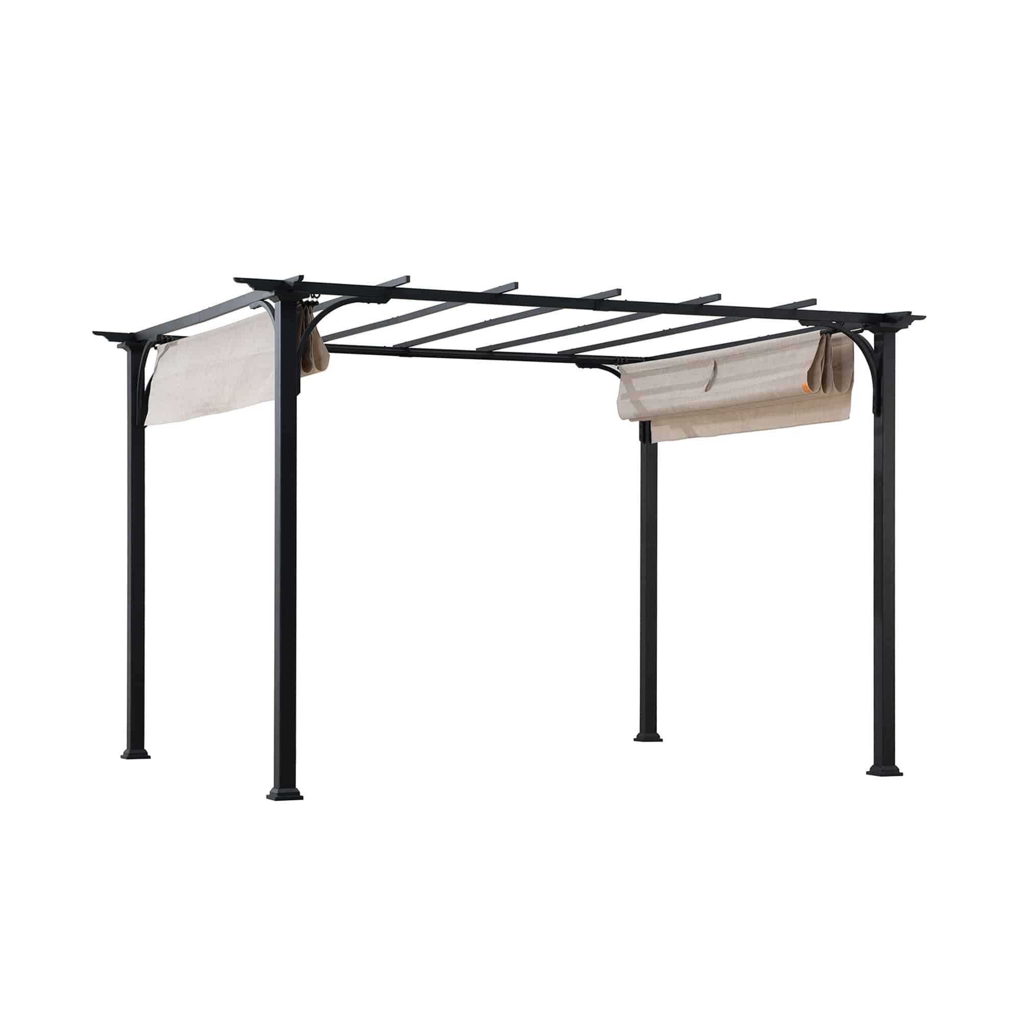 SUNJOY 9x12 Steel Retractable Pergola with Beige Roof for Backyard.