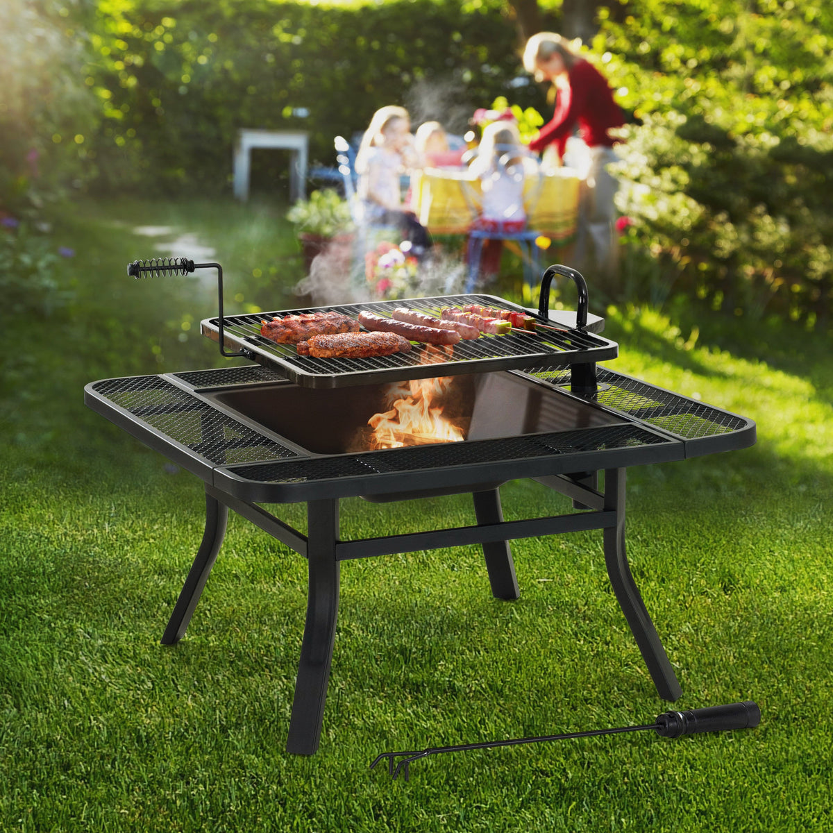 SUNJOY 38 Inch Large Outdoor Fire Pit with Adjustable Grill and Poker.