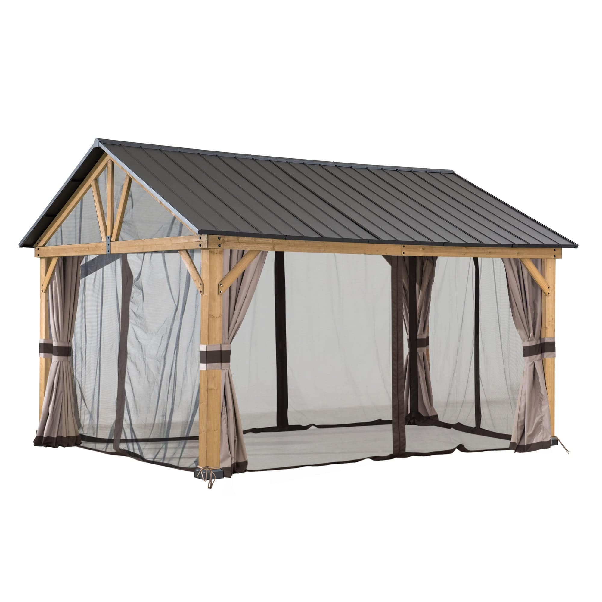SUNJOY Replacement Curtains and Mosquito Netting for 13 ft. Γ 15 ft. Wood-Framed Gable Roof Gazebos (W/Netting Tube).