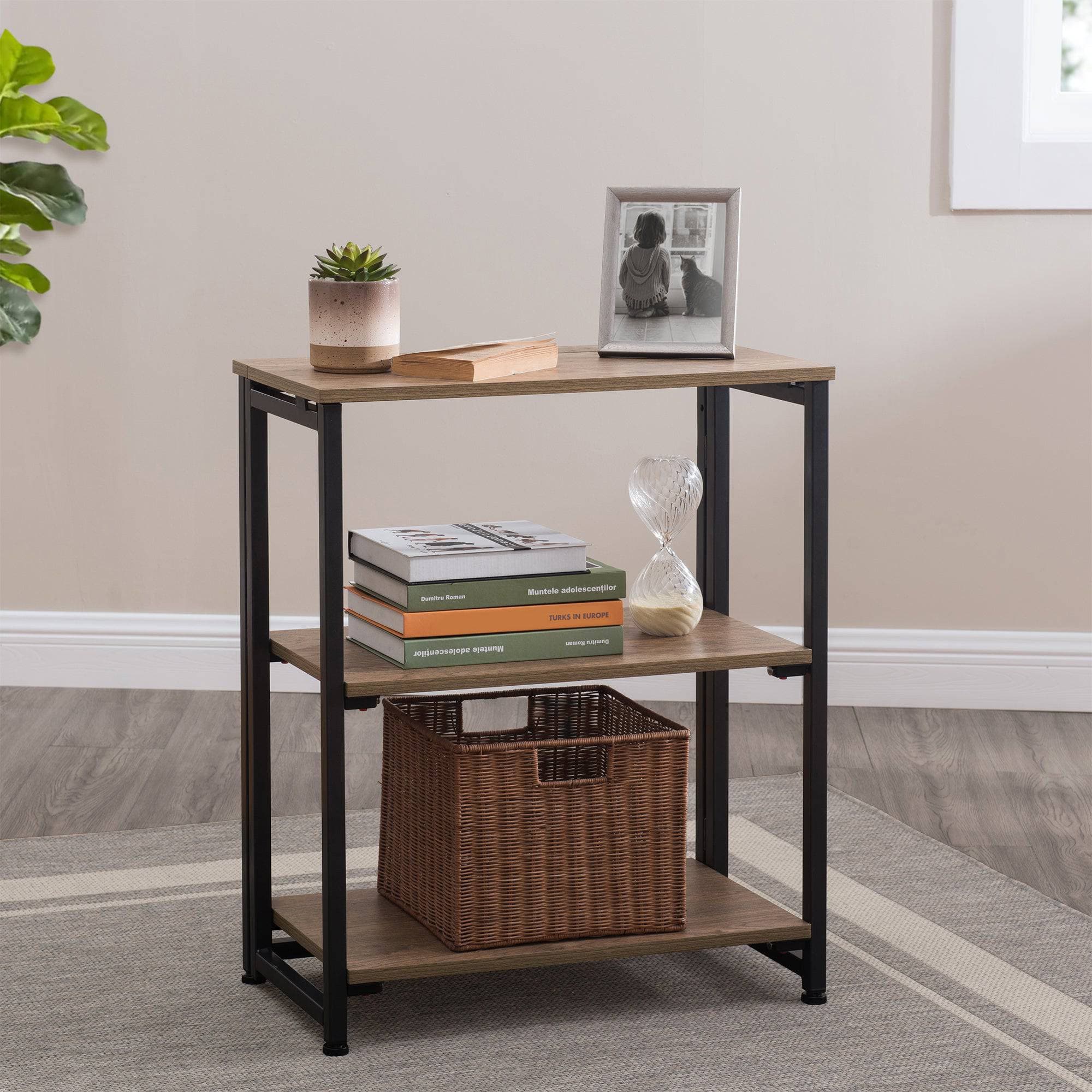 SUNJOY 24" Steel Frame Folding Bookcase with 3-Tier Shelves.
