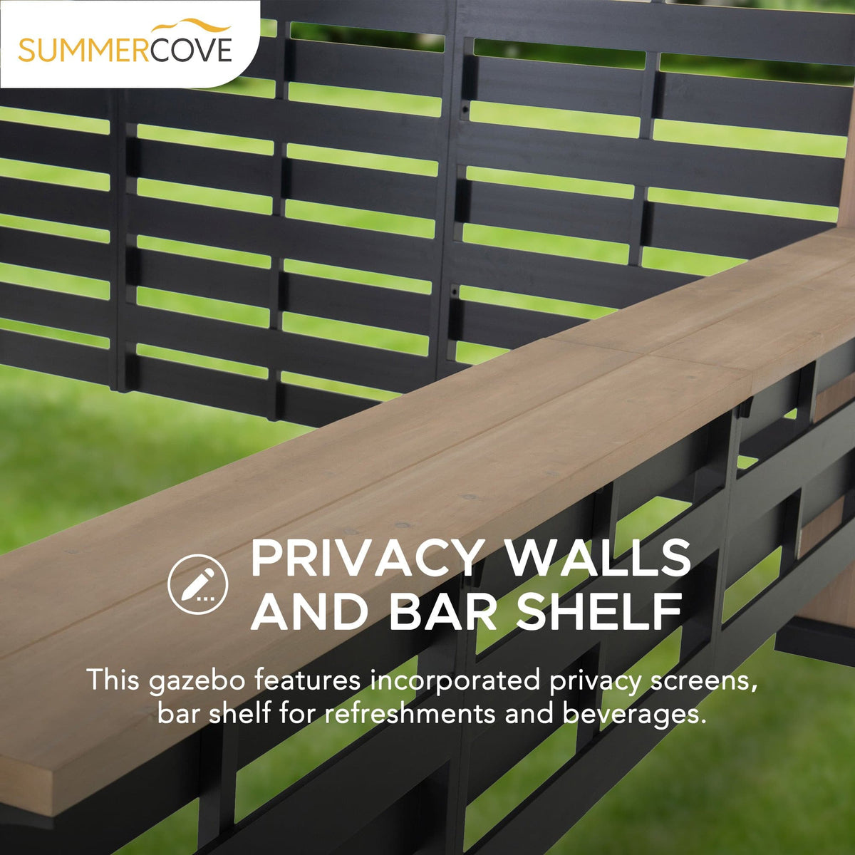 SUNJOY 11x11 Gazebo with Aluminum Privacy Screen & Bar Shelf for Hot Tub.