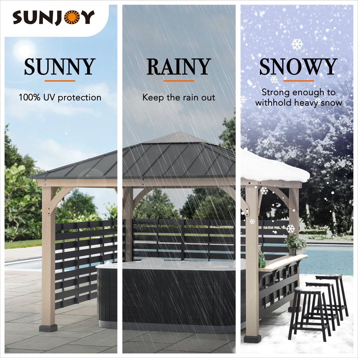 SUNJOY 11x11 Gazebo with Aluminum Privacy Screen & Bar Shelf for Hot Tub.