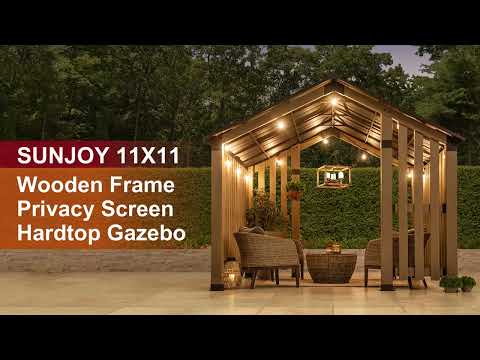 SUNJOY 11x11 Hardtop Hot Tub Gazebo with Privacy Screen and Hooks.