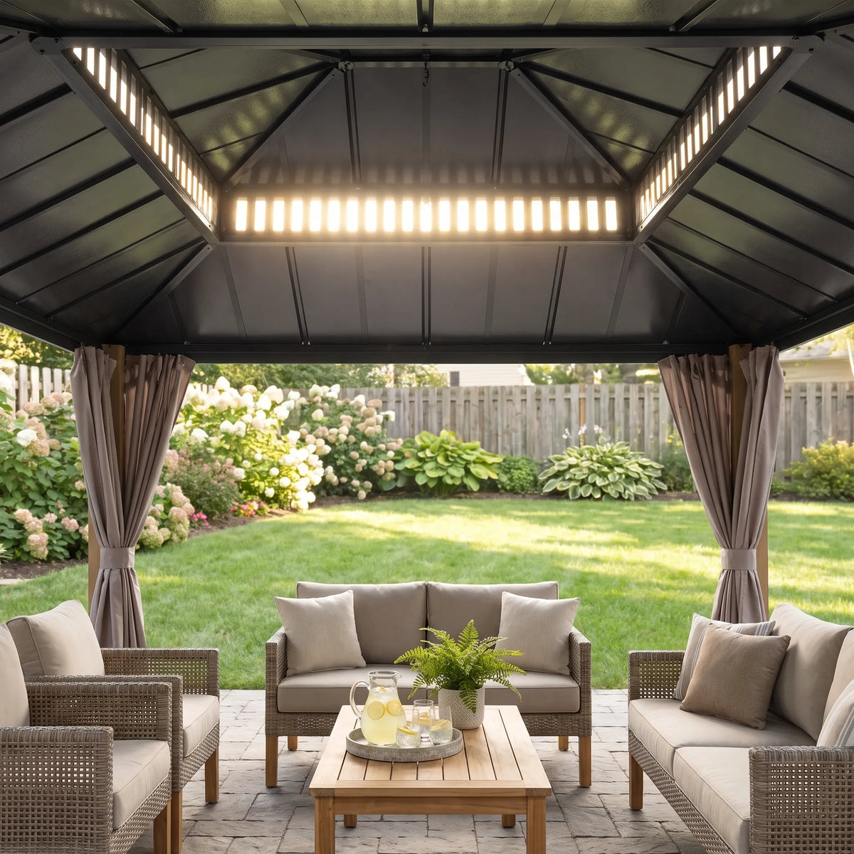 Kingston Aluminum Gazebo - Natural Woodgrain, 12x10